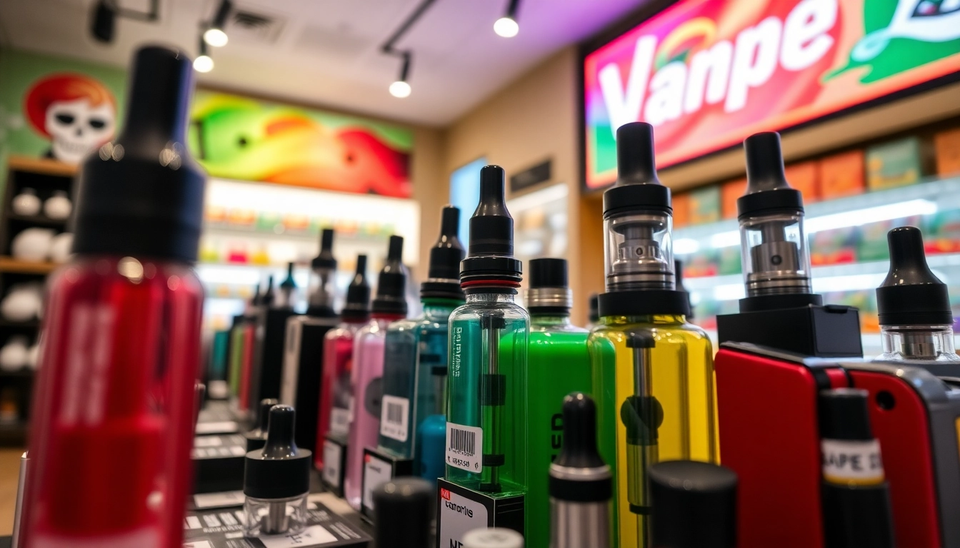 Showcase of dummy vapes price tags on vibrant products displayed in a modern vapor shop.