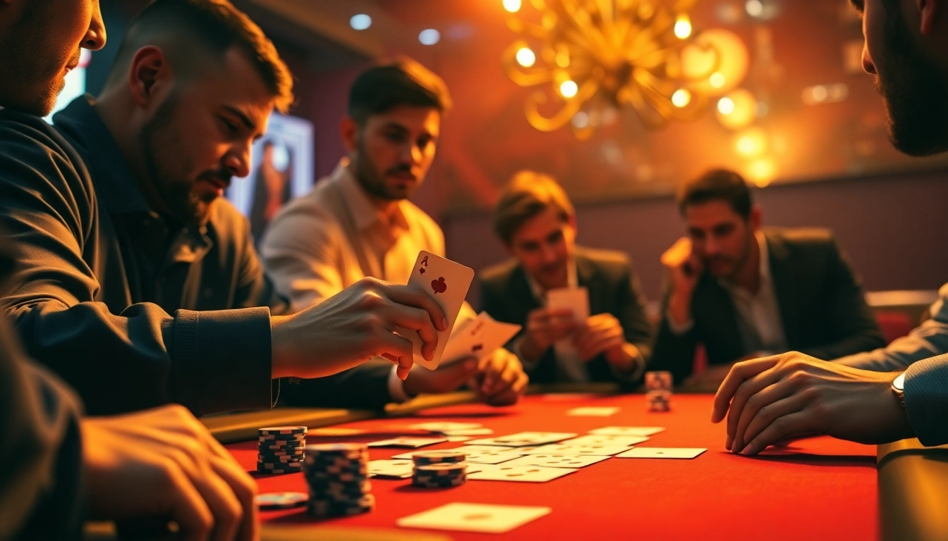 Engaged players competing in a thrilling rummy wealth game session, showcasing vibrant colors and focused expressions.