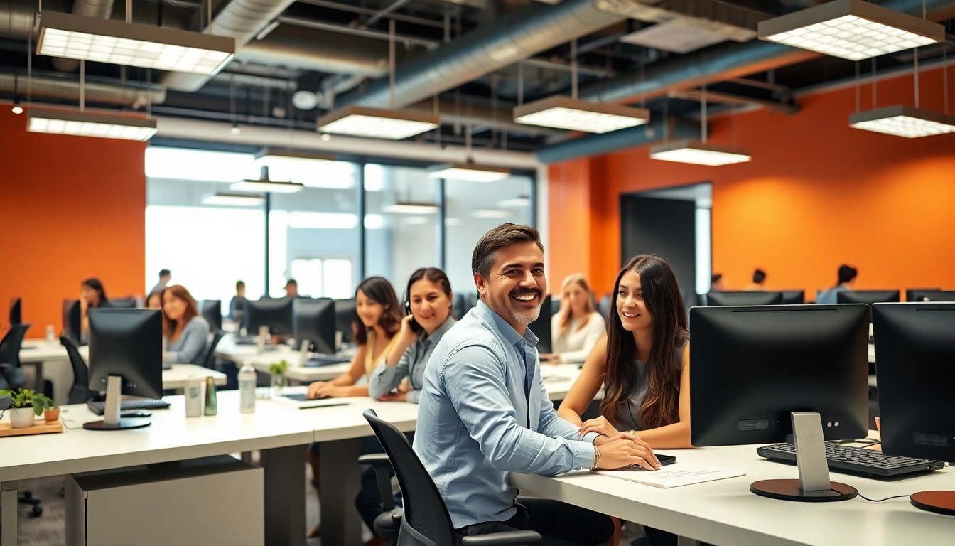 Empower agents at tijuana call centers collaborating in a vibrant work environment.