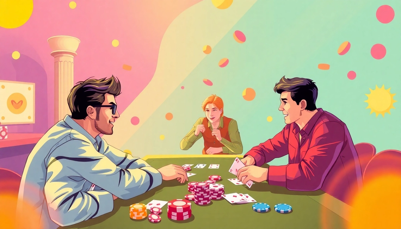 Experience the thrilling rummy wealth game with players immersed in action and colorful chips.