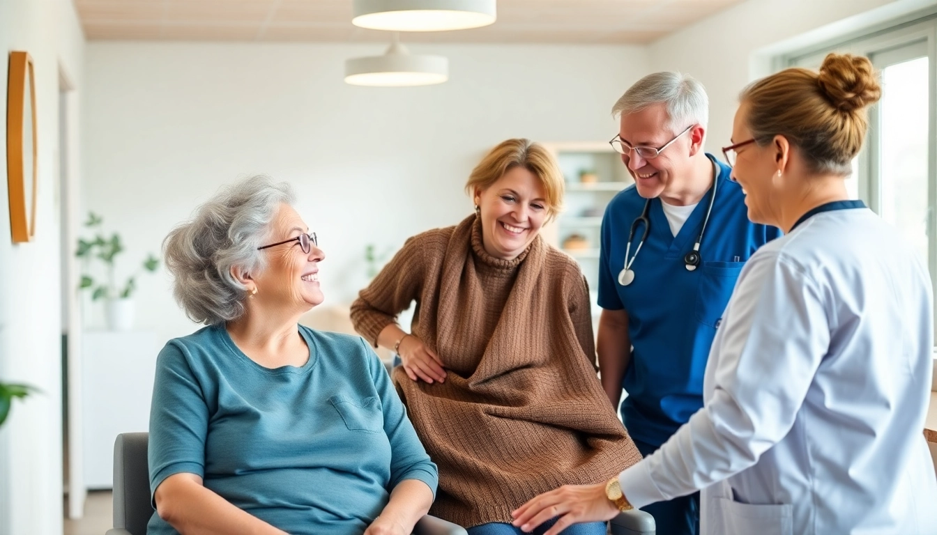 Engaging scene showcasing pflege marketing strategies in a care facility with attentive staff.