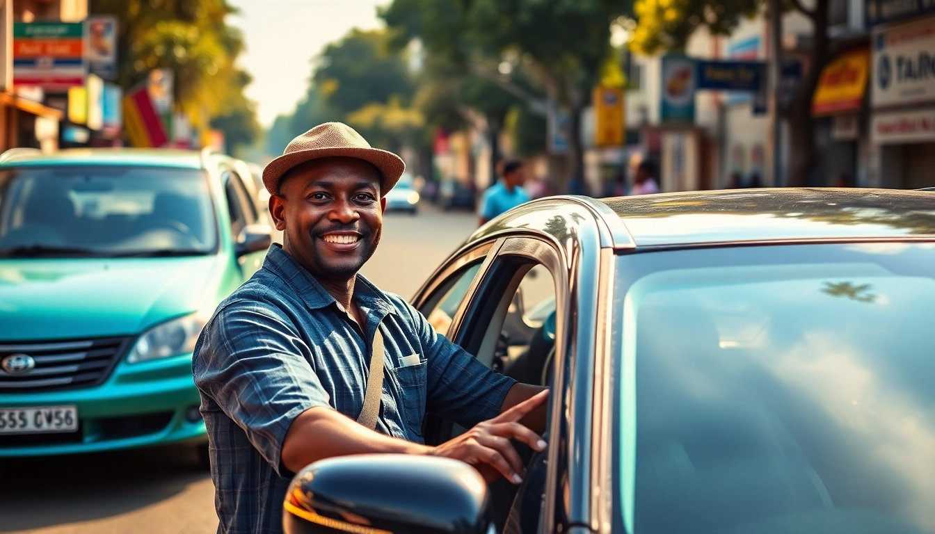 Engaging scene of cheap driver hire Nairobi service, with a professional driver and a comfortable car ready for passenger pick-up.