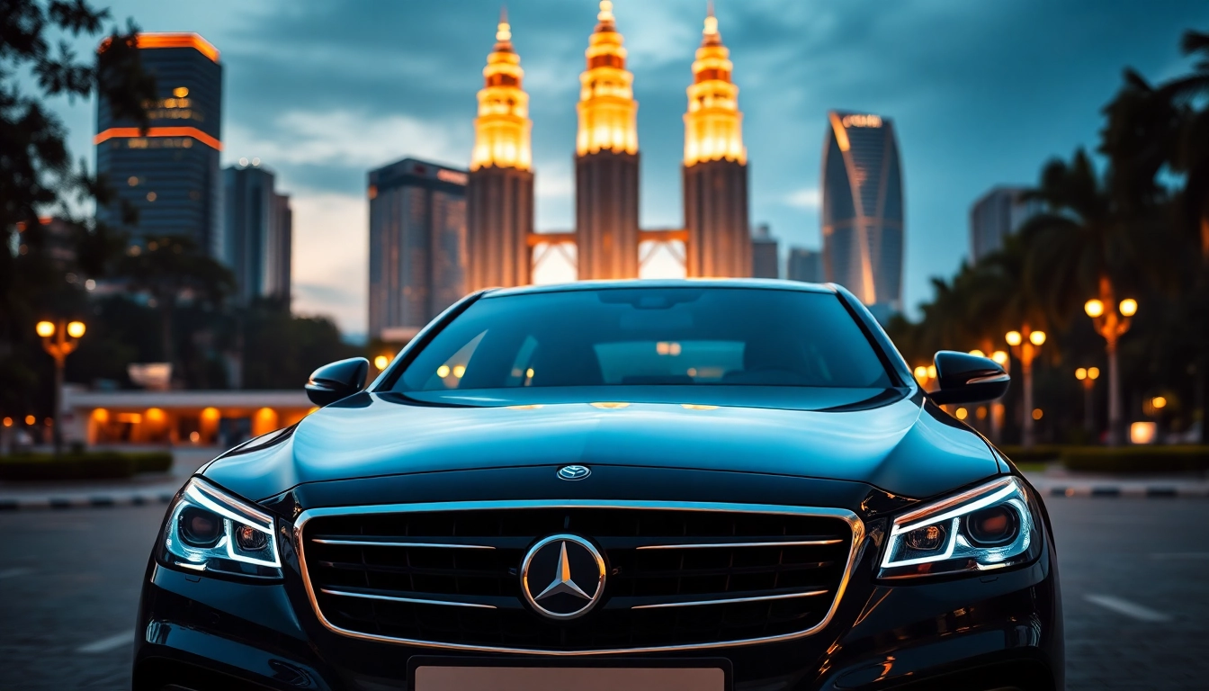 Experience professional chauffeur hire Kuala Lumpur with a luxury car and a skilled driver at an iconic location.