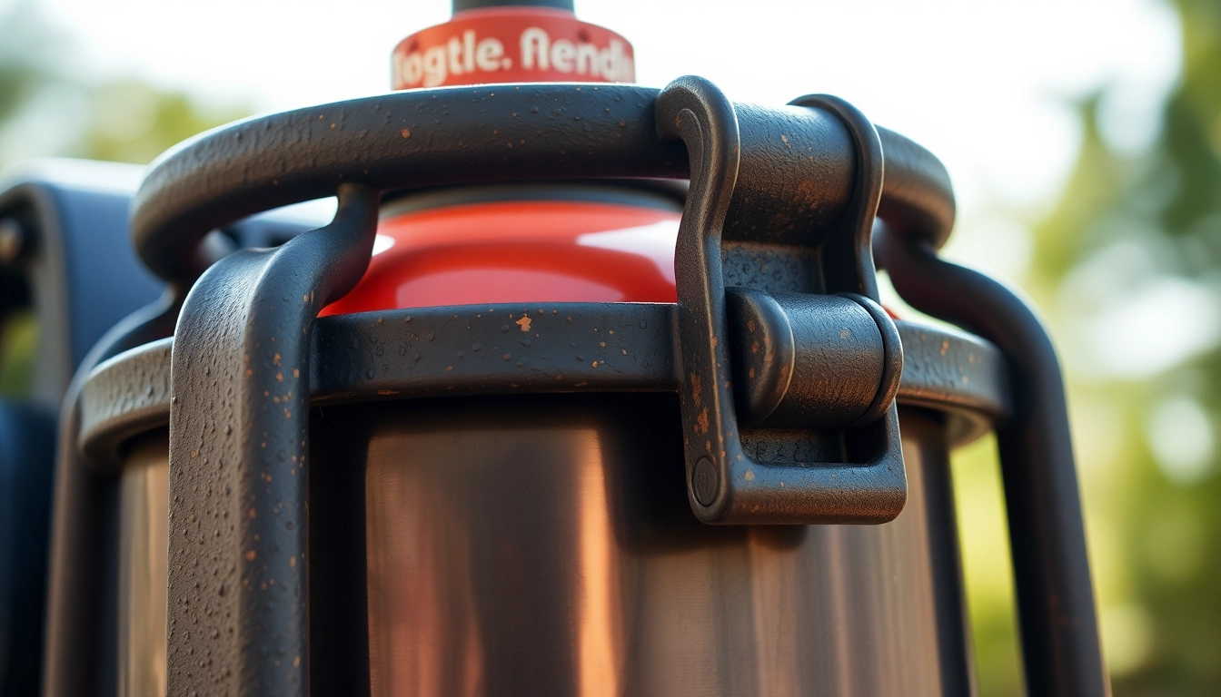 Secure gas bottle holder showcasing a robust design for outdoor stability.