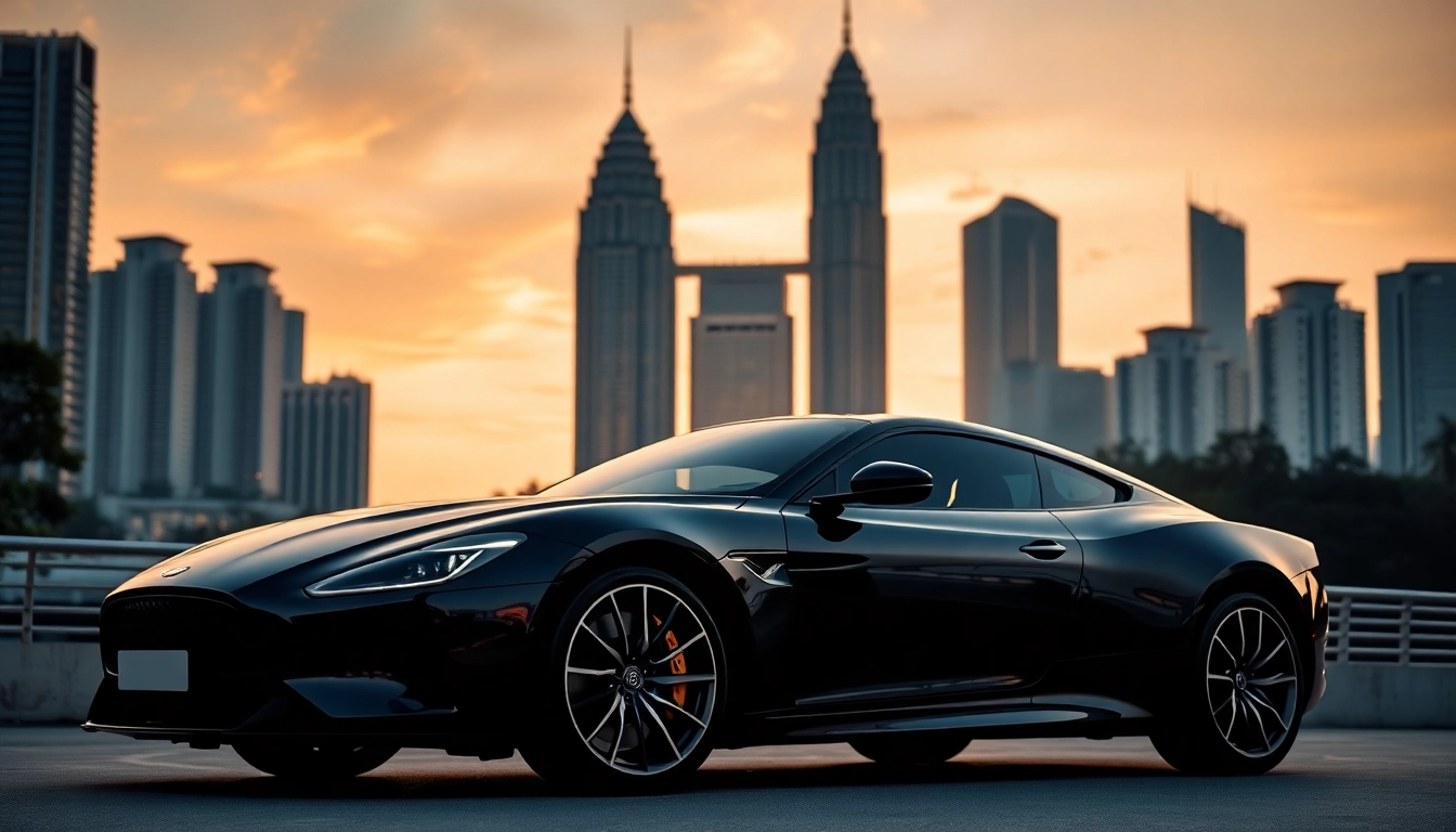 Experience professional chauffeur hire Kuala Lumpur with a luxury car against the vibrant city skyline.