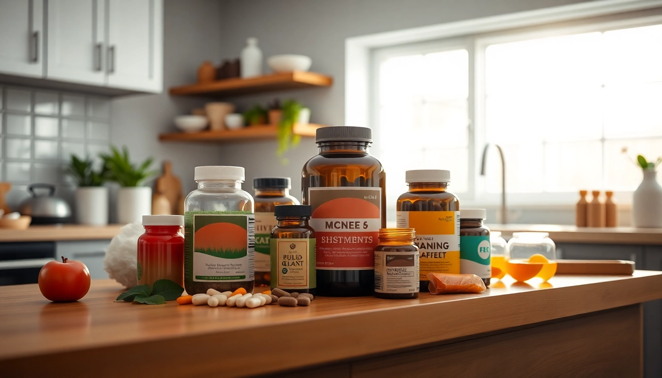 Promote your health with vibrant dietary supplements displayed in a bright, welcoming kitchen.