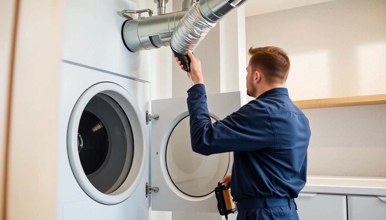 Dryer vent cleaning salt lake city utah expert inspecting a residential dryer vent with safety equipment.