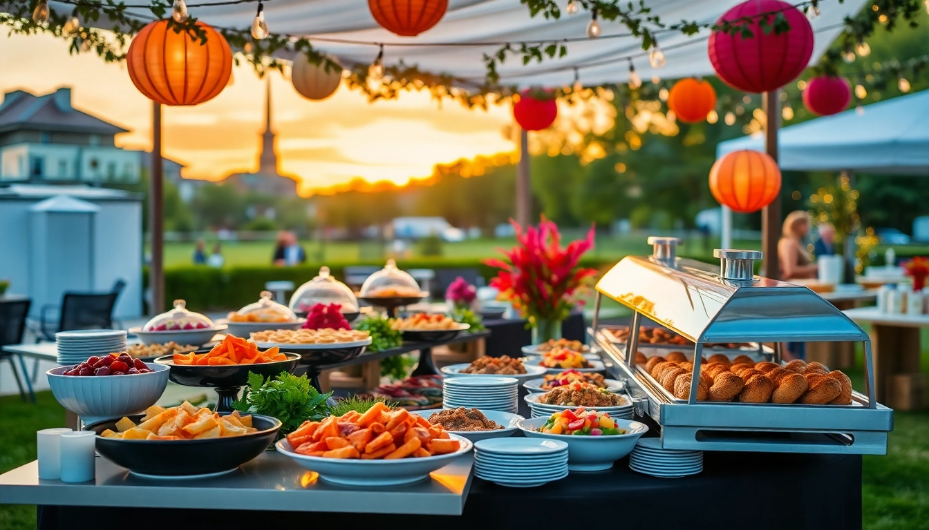 Delicious offerings from our Partyservice Berlin displayed elegantly at an outdoor event.