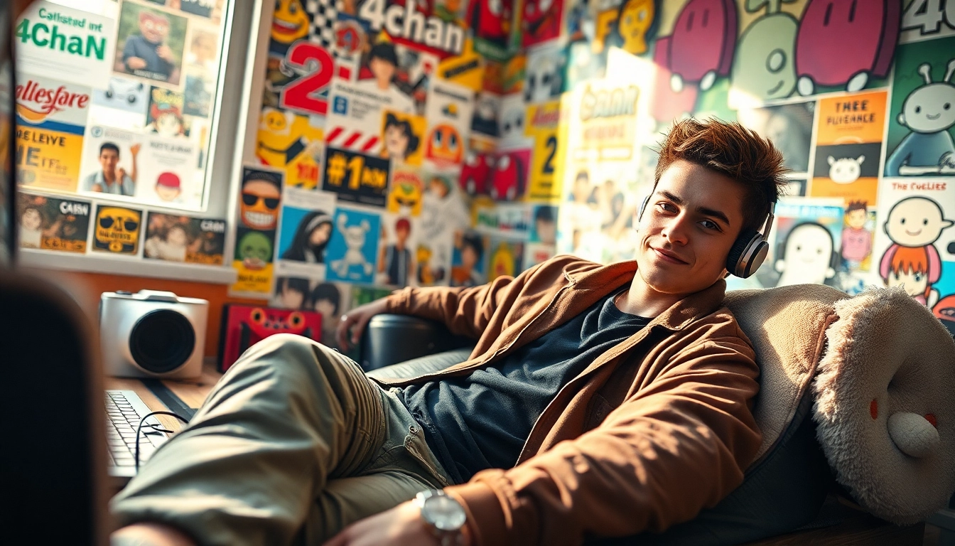 Capture the essence of the based chad 4chan with a stylish young man in a vibrant and engaging atmosphere.