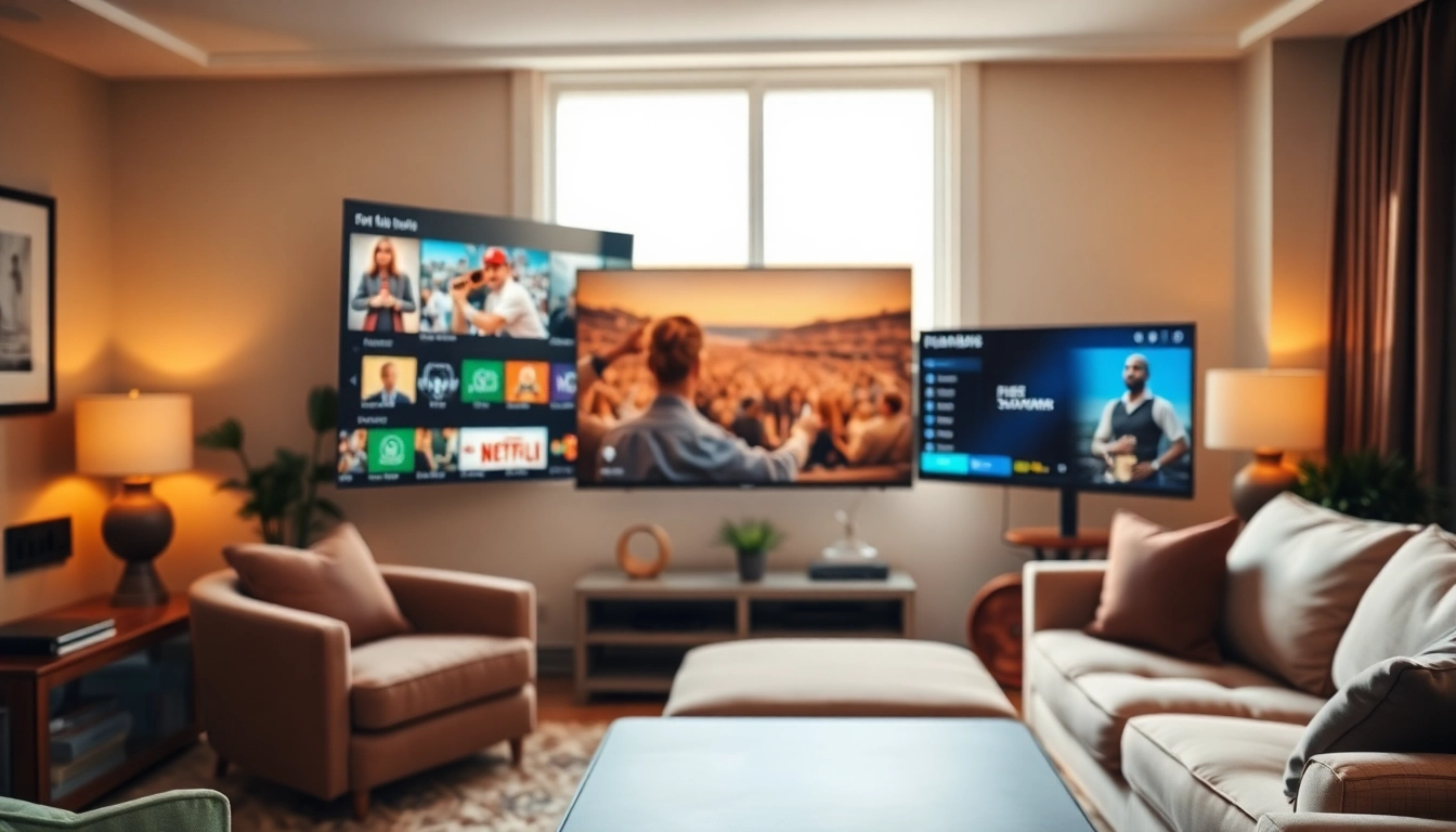 Experience high-quality IPTV free trial in USA in a cozy streaming setup with multiple channel displays.