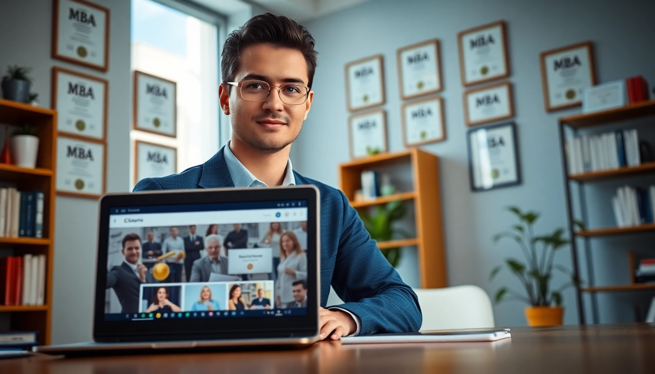 Learn how to buy MBA degree with the focused professional studying in a bright office.
