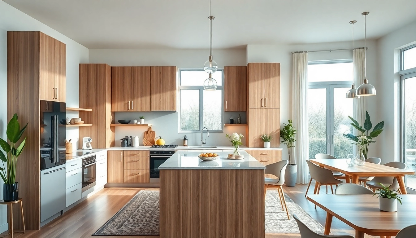 Home remodeling in a modern kitchen featuring sleek cabinetry and bright, natural lighting.