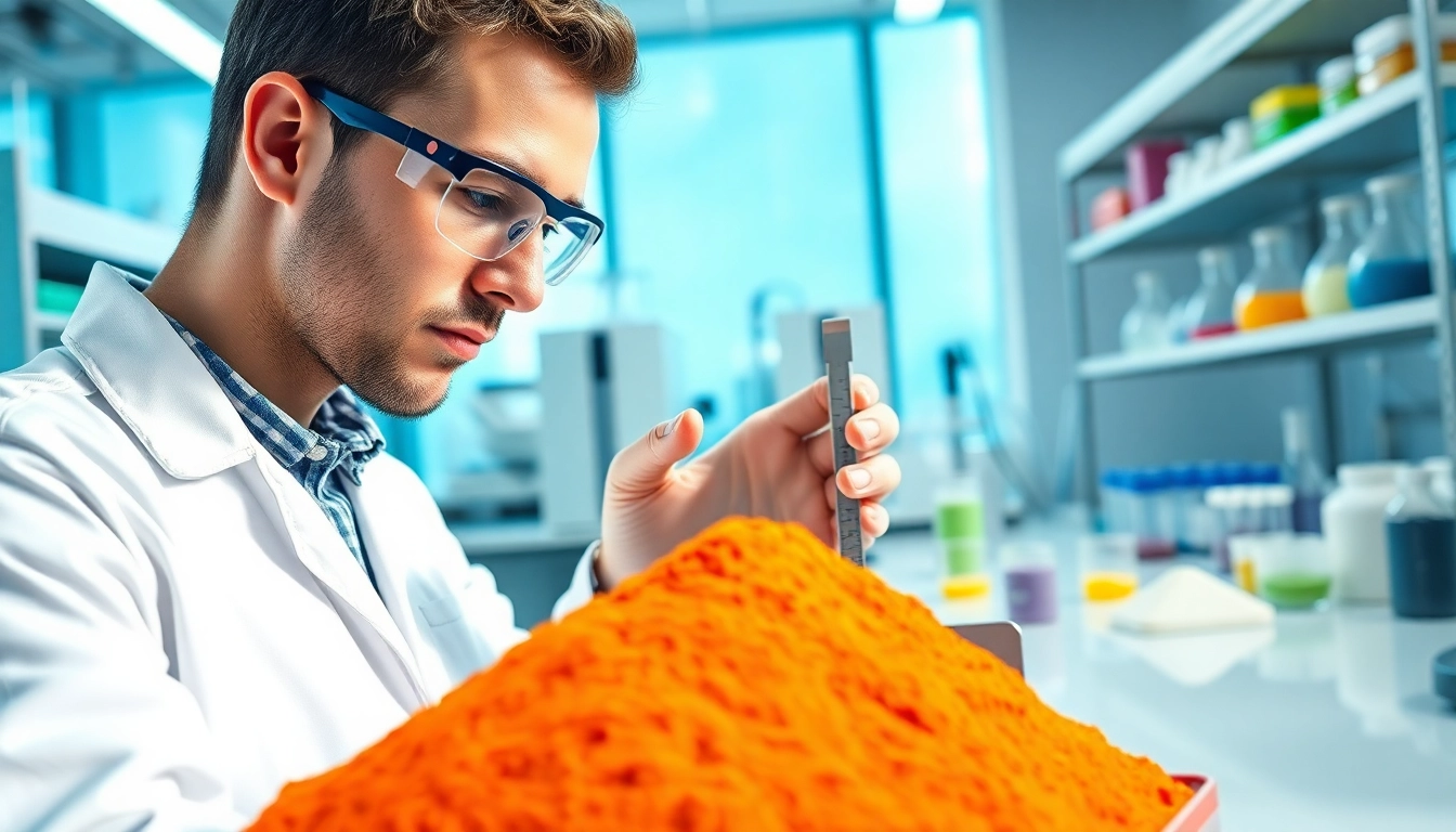 Analyzing RDP powder in a laboratory with vibrant polymer samples and a focused chemist.