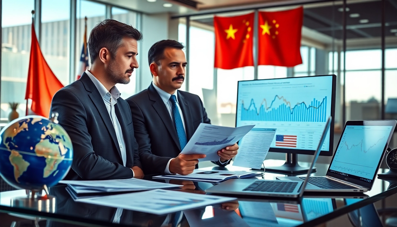 Analyze import tariffs on China with expert economist in a modern office, focused environment.