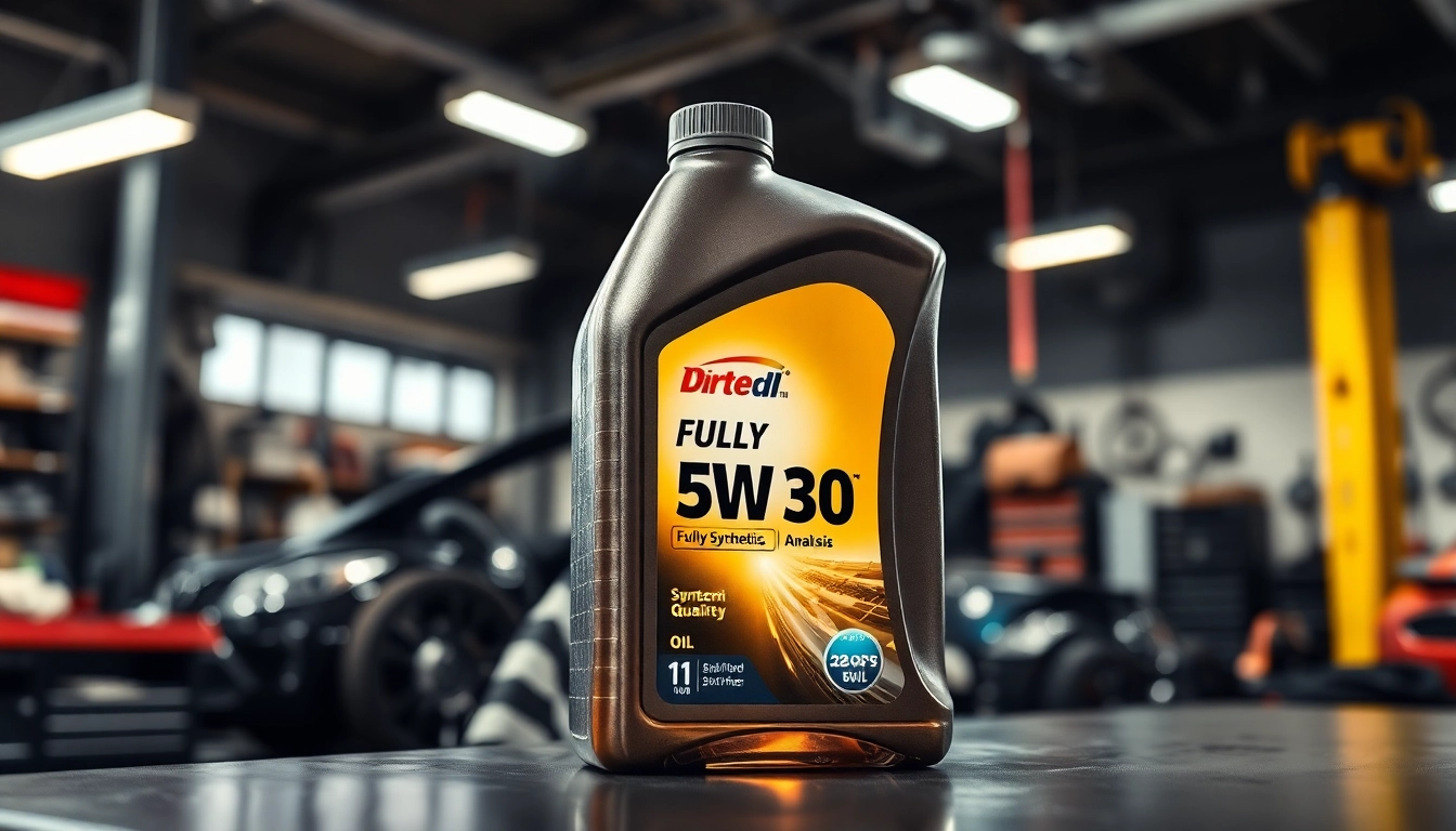 Evaluate fully synthetic 5w30 oil in a professional automotive workshop, emphasizing its quality and texture.