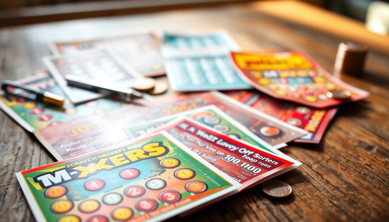 Showcase of best mn scratch off tickets with colorful designs on rustic table, promising excitement.