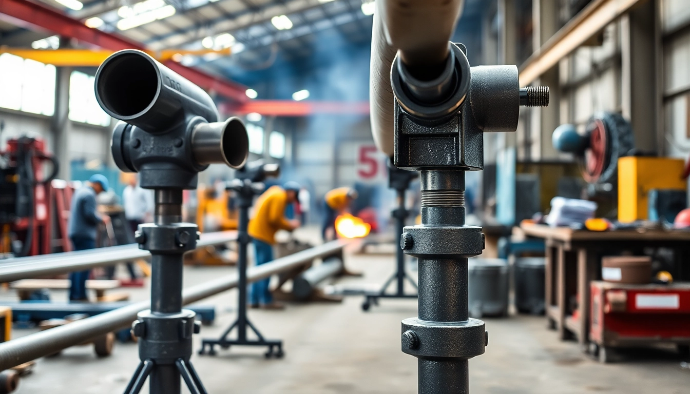 Pipe stands supporting various pipes in an industrial setting, showcasing durability and versatility.