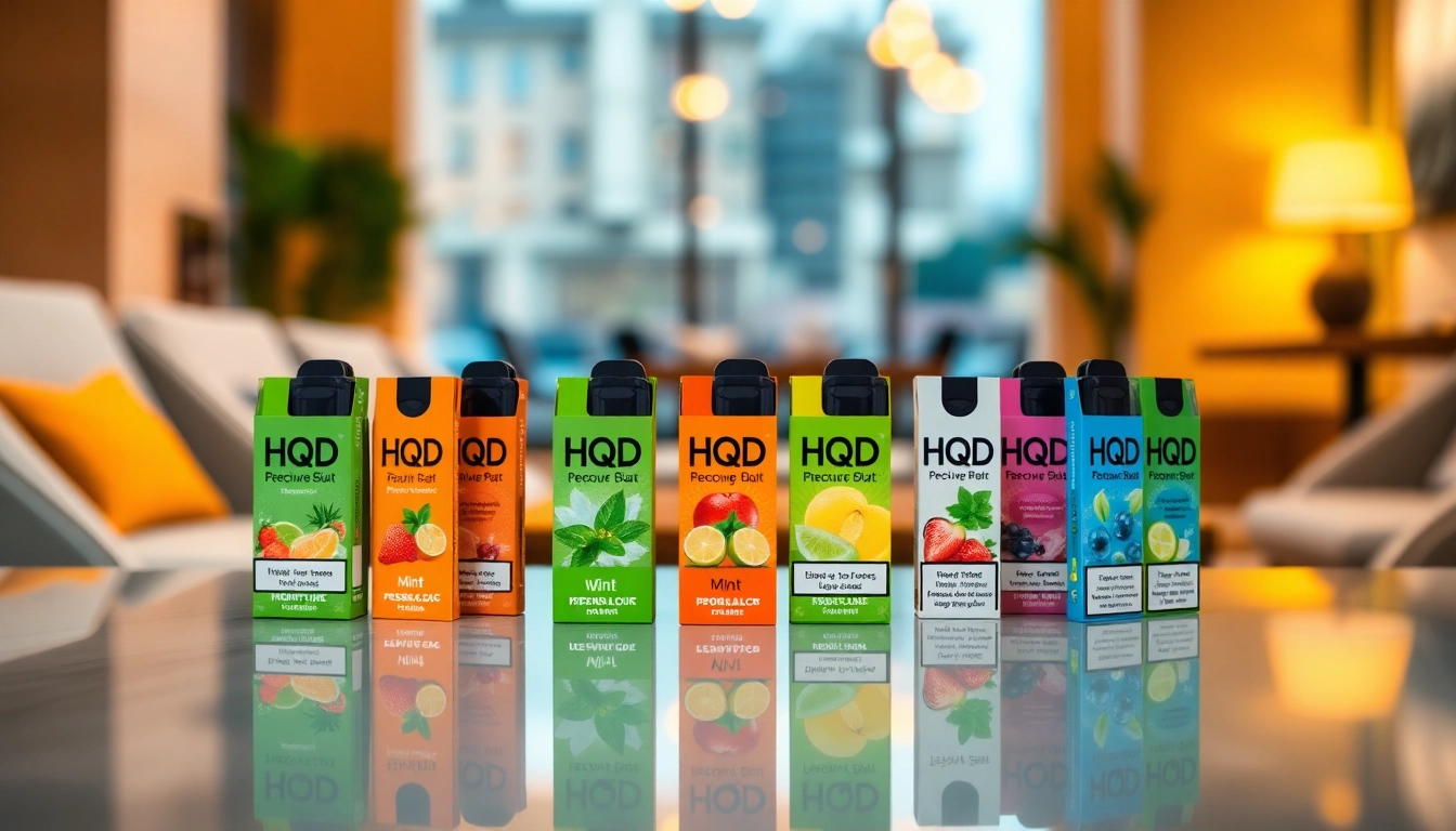 Hqd pods – bunte Auswahl an Geschmäckern auf einem modernen Tisch