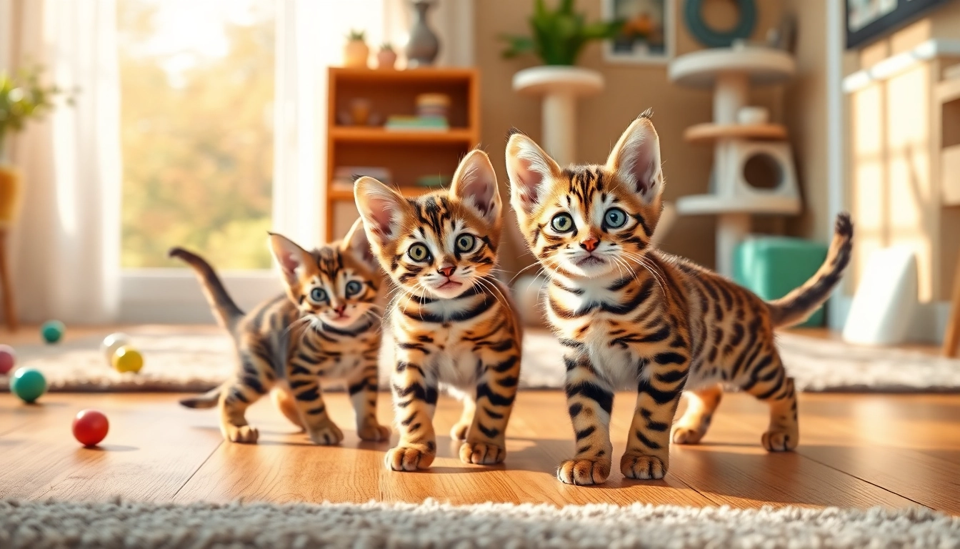 Bengal Kittens for Sale playing in a cozy living room, showcasing their energetic personality.