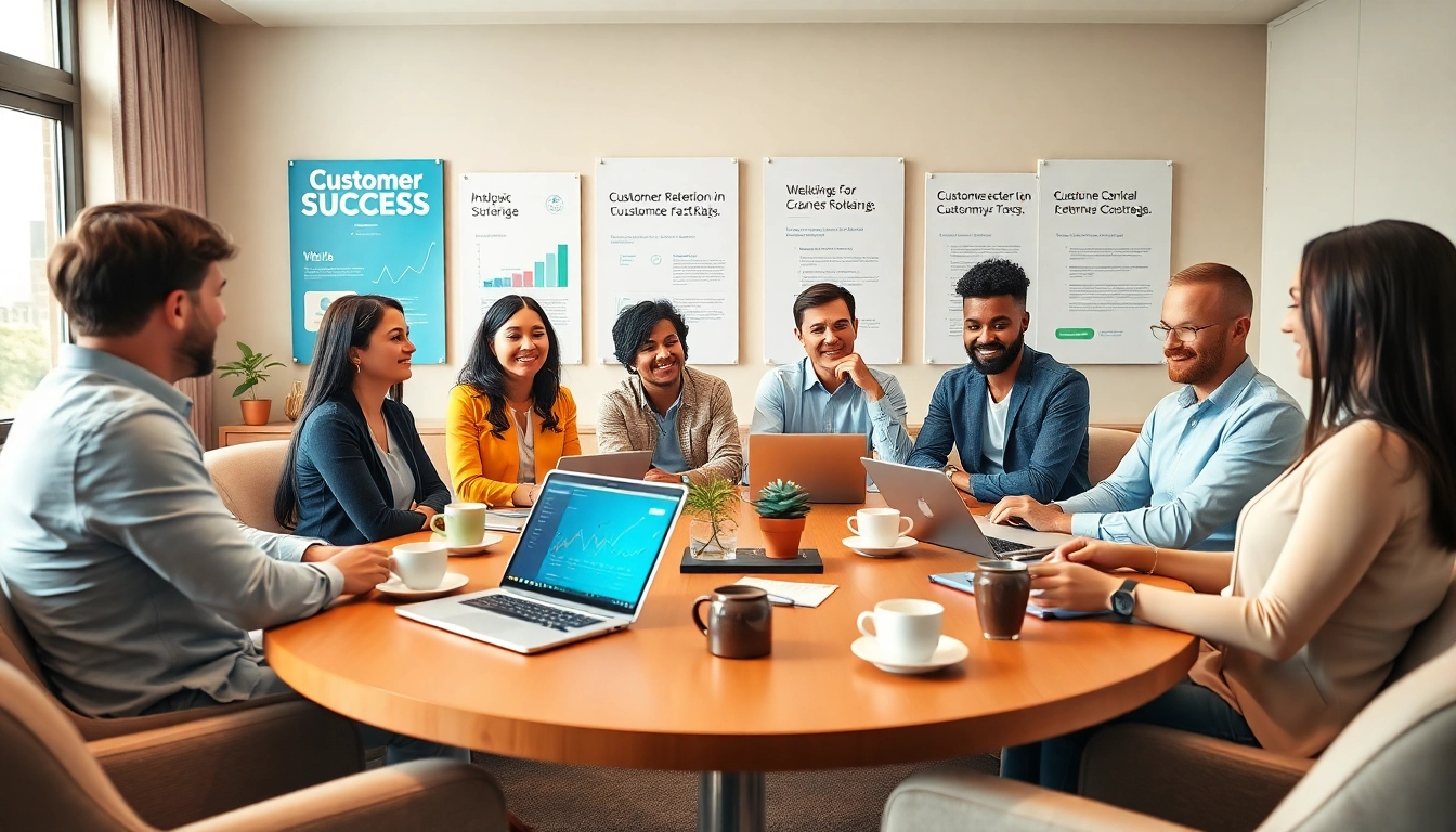 Showcase of a team collaborating on Customer Retention Software strategies in a modern office setting.