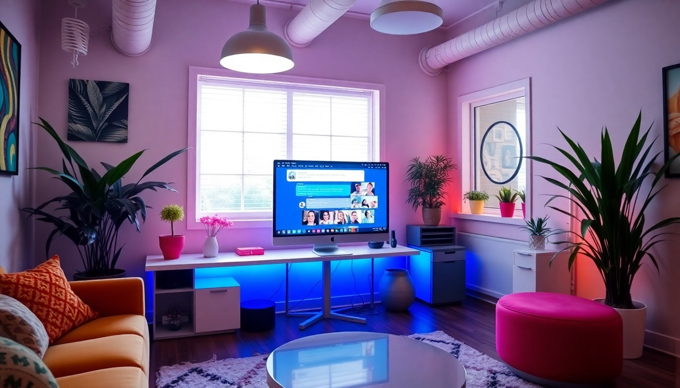Engage in شات فله with a lively chat interface displayed in a cozy and inviting room.