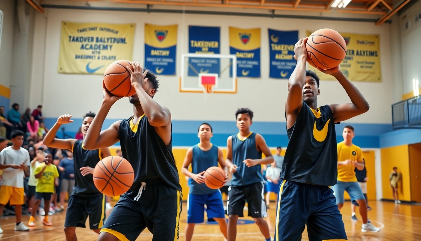 Youth athletes training at Takeover Basketball Academy, showcasing skills and teamwork.