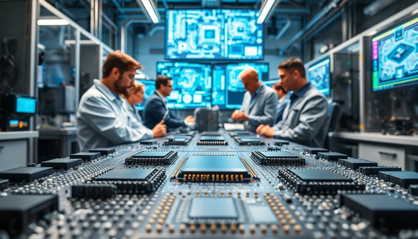 Engineers enhancing microchips in a vibrant lab, symbolizing efforts to make American microchips GREAT.