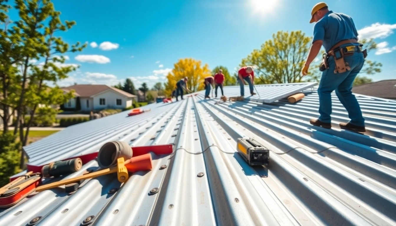 Install residential metal roofing showcasing expert craftsmanship under a sunny sky.