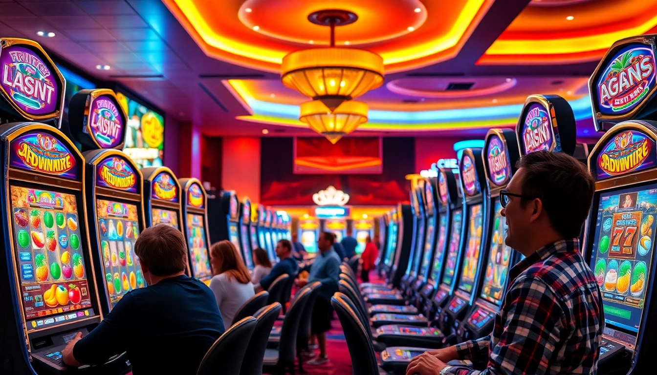 Permainan game slot yang menarik dengan mesin slot berwarna-warni di kasino.