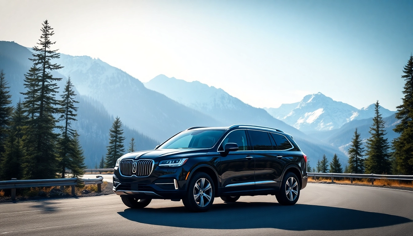 Whistler car service featuring a luxurious SUV against a stunning mountain backdrop.