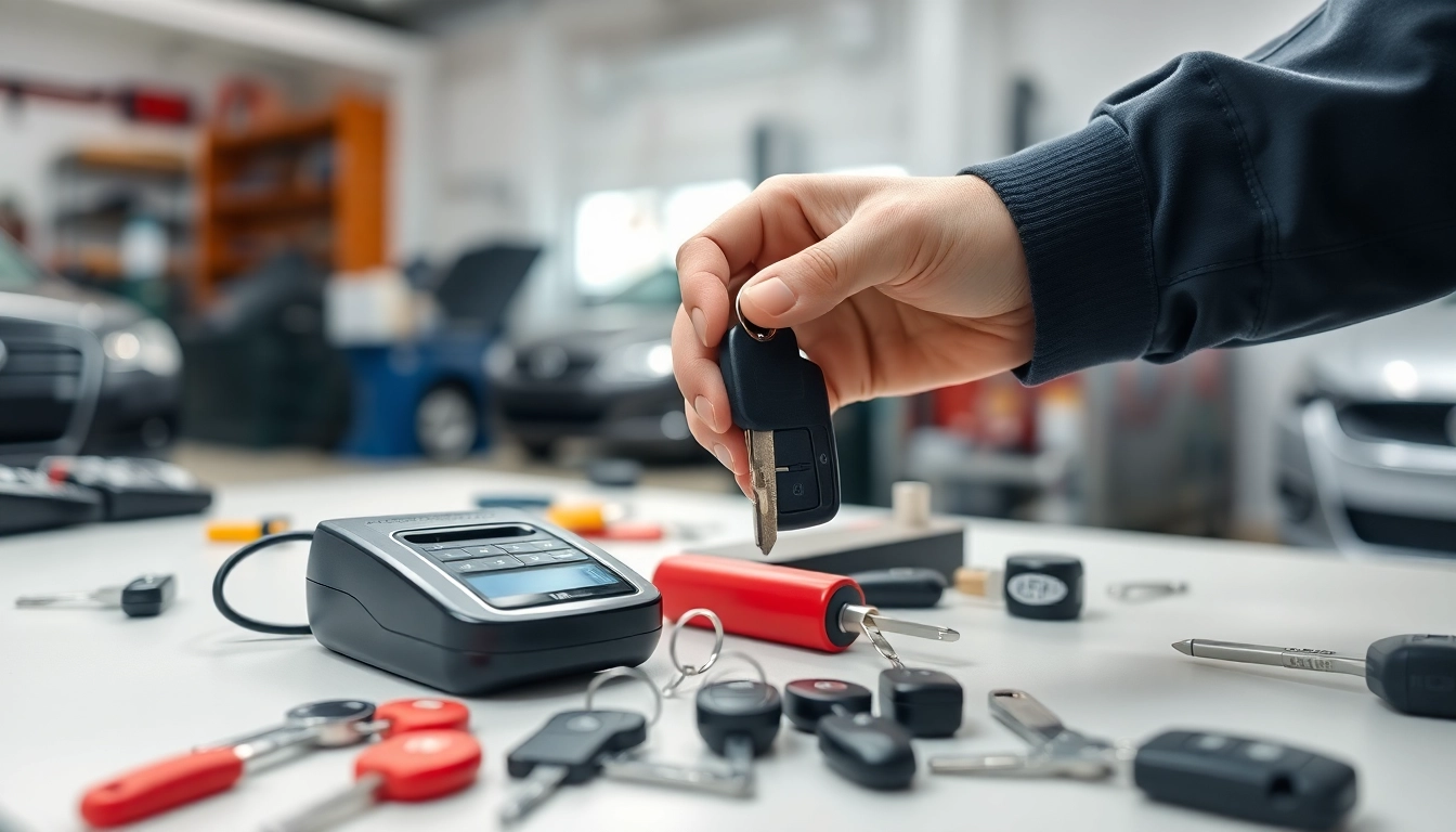 Offering Replacement Car Keys services with a locksmith in action demonstrating key duplication