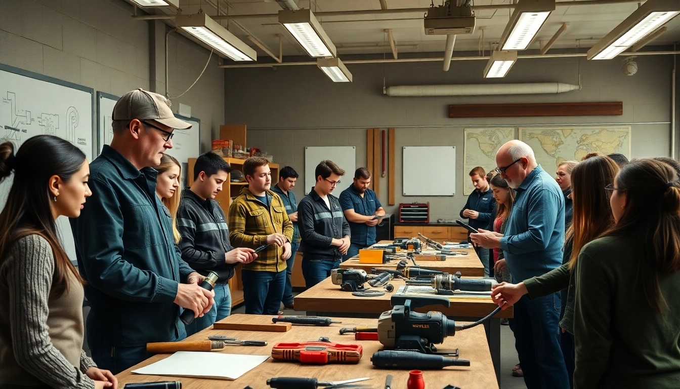 Students learning at an abc trade school during a hands-on training session.