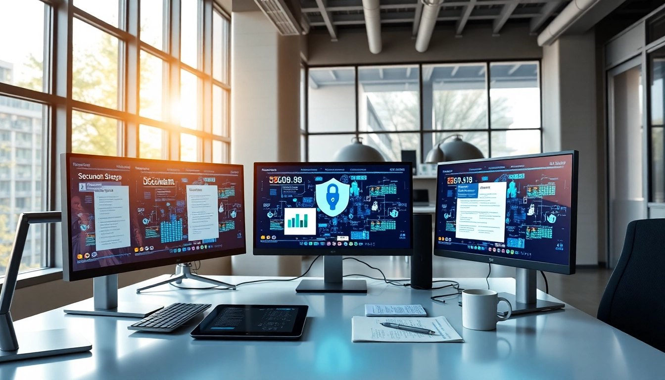 Datenraum mit modernen Office-Elementen zeigt sicheren Dokumentenaustausch am Computer.