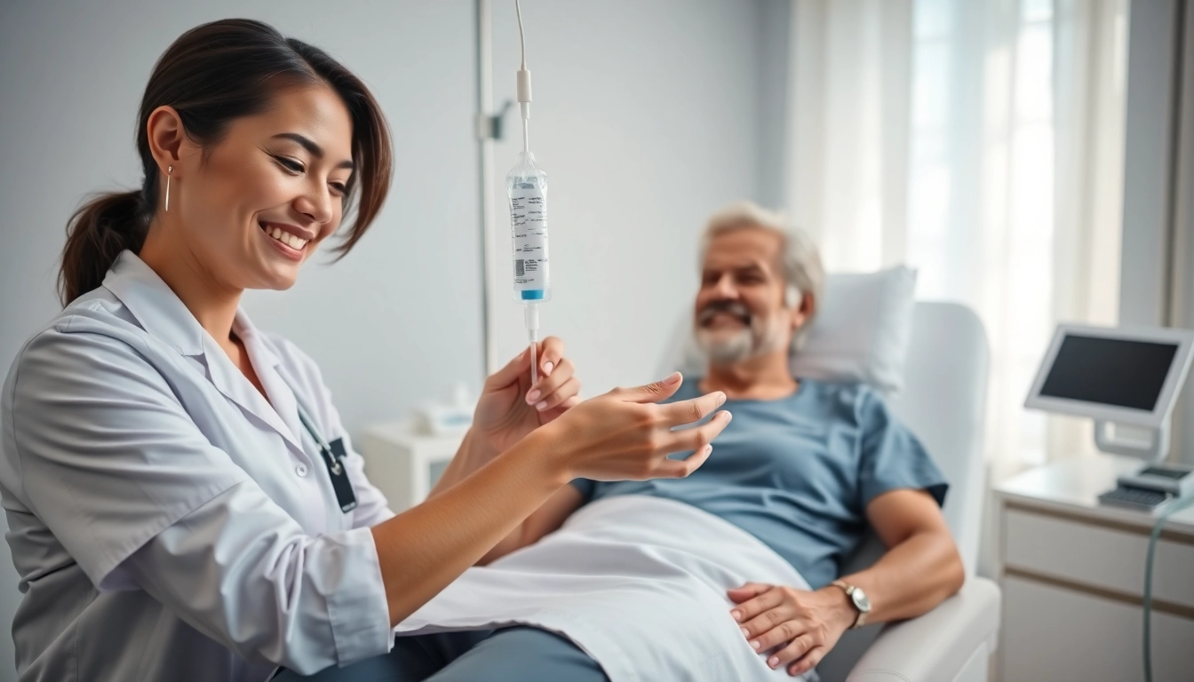 NAD IV therapy near me is being administered by a healthcare professional in a calming medical environment.