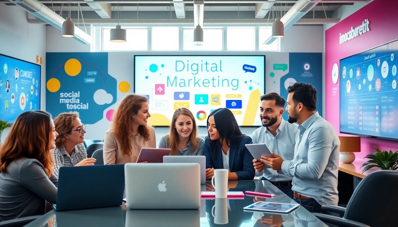 Engaging teamwork at social media marketing companies Edmonton highlighting strategies and collaboration.