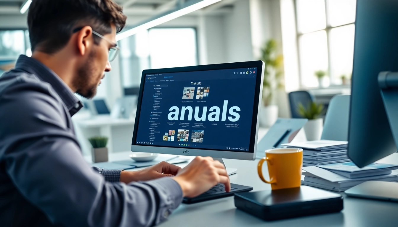 Search for user manuals on https://manualsfact.com/ in a professional workspace with engaging elements.