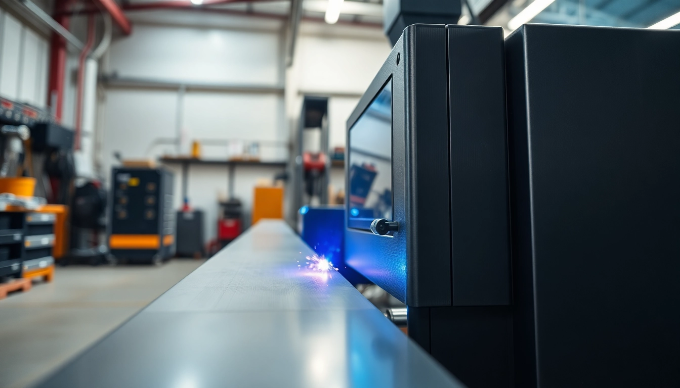 Laser welding machine showcasing precision engineering in a modern workshop environment.