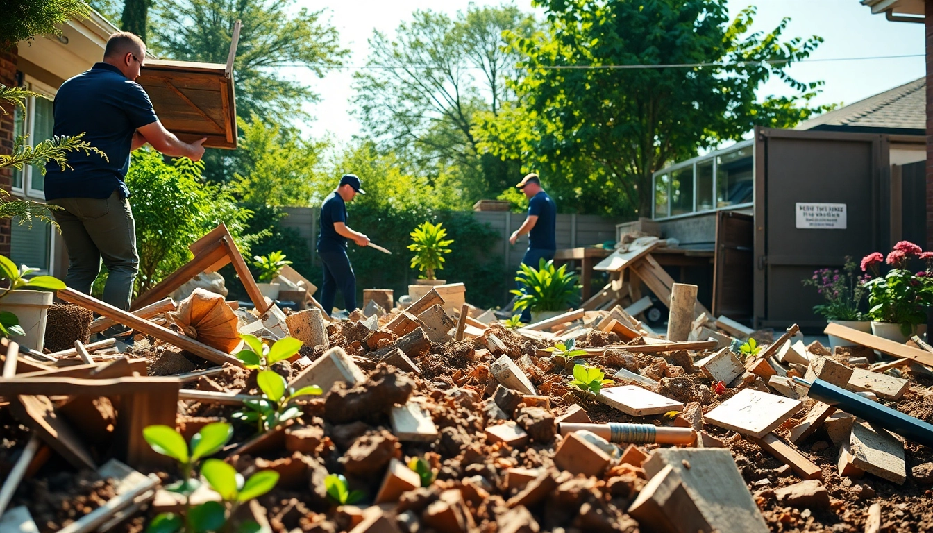 Rubbish Clearance Services in action with a team clearing debris from a residential yard.