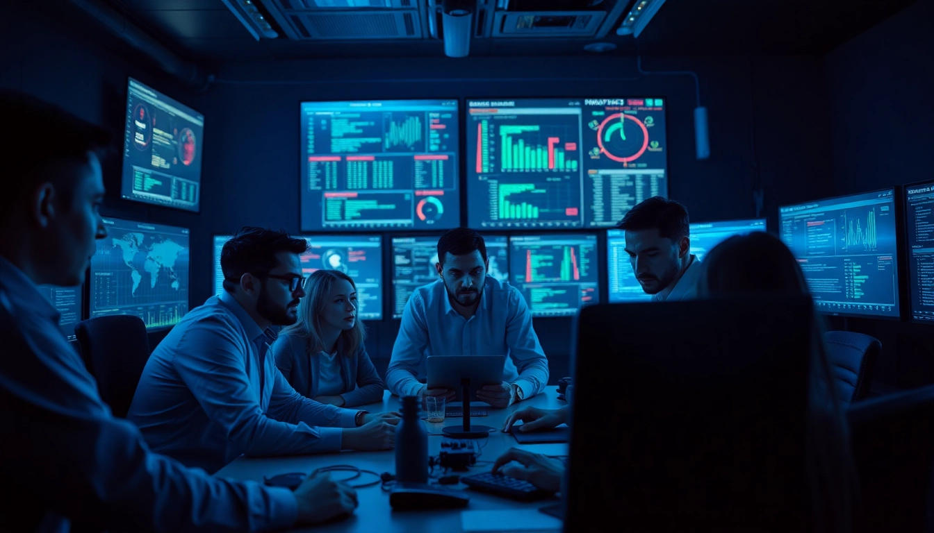 CIRT team analyzing cybersecurity threats in a high-tech control room setting.