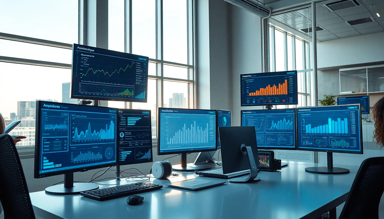 Visualize HostMix analytics on screens in a modern workspace with natural light.