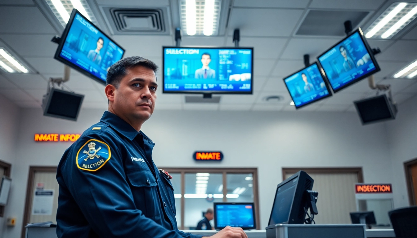View showcasing whos in jail oc in a law enforcement setting with an officer accessing inmate information.