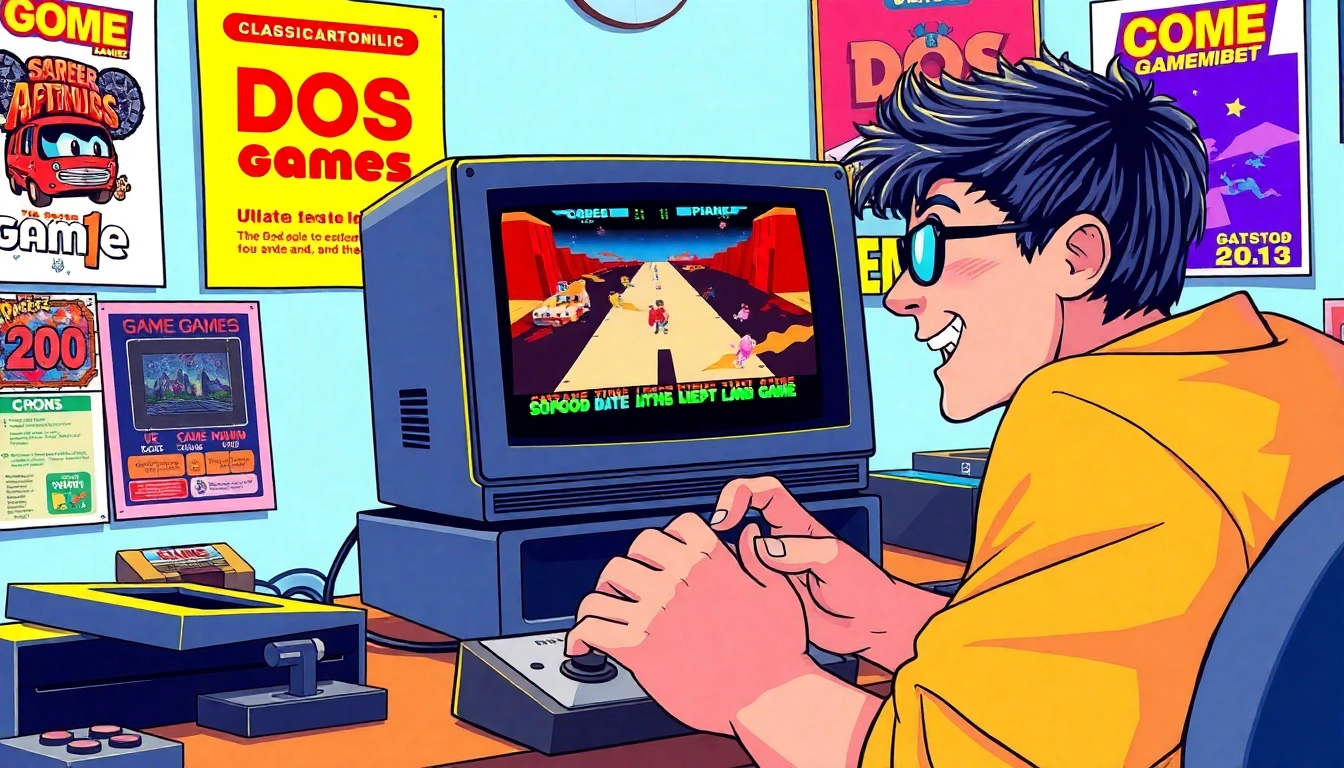 Play DOS games online with a retro setup featuring classic characters and vibrant graphics.
