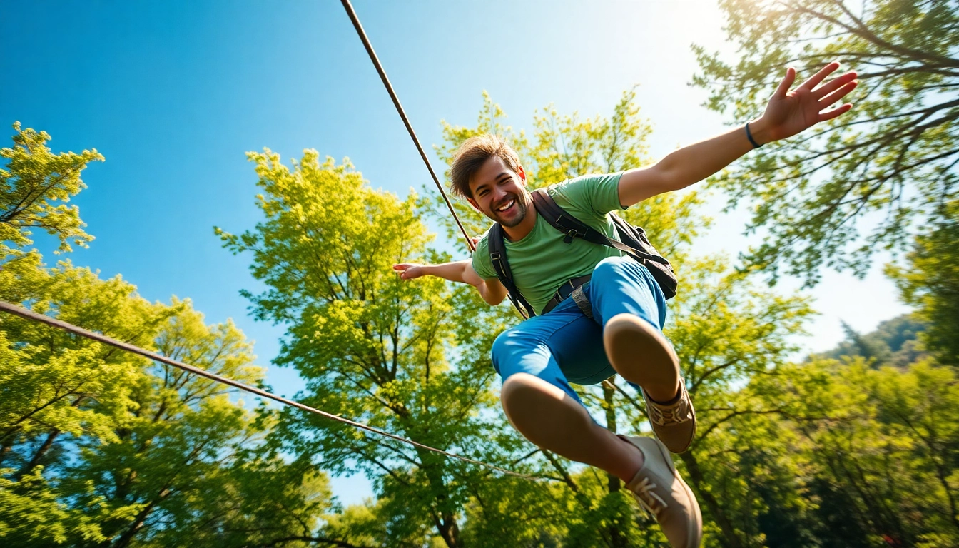 Experience the thrill of a ZIP WIRE KIT amidst a vibrant outdoor adventure.