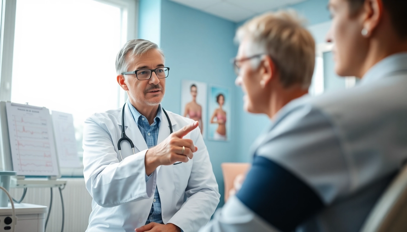 Diskussion über Bluthochdruck zwischen Arzt und Patient in einem modernen Krankenhaus.