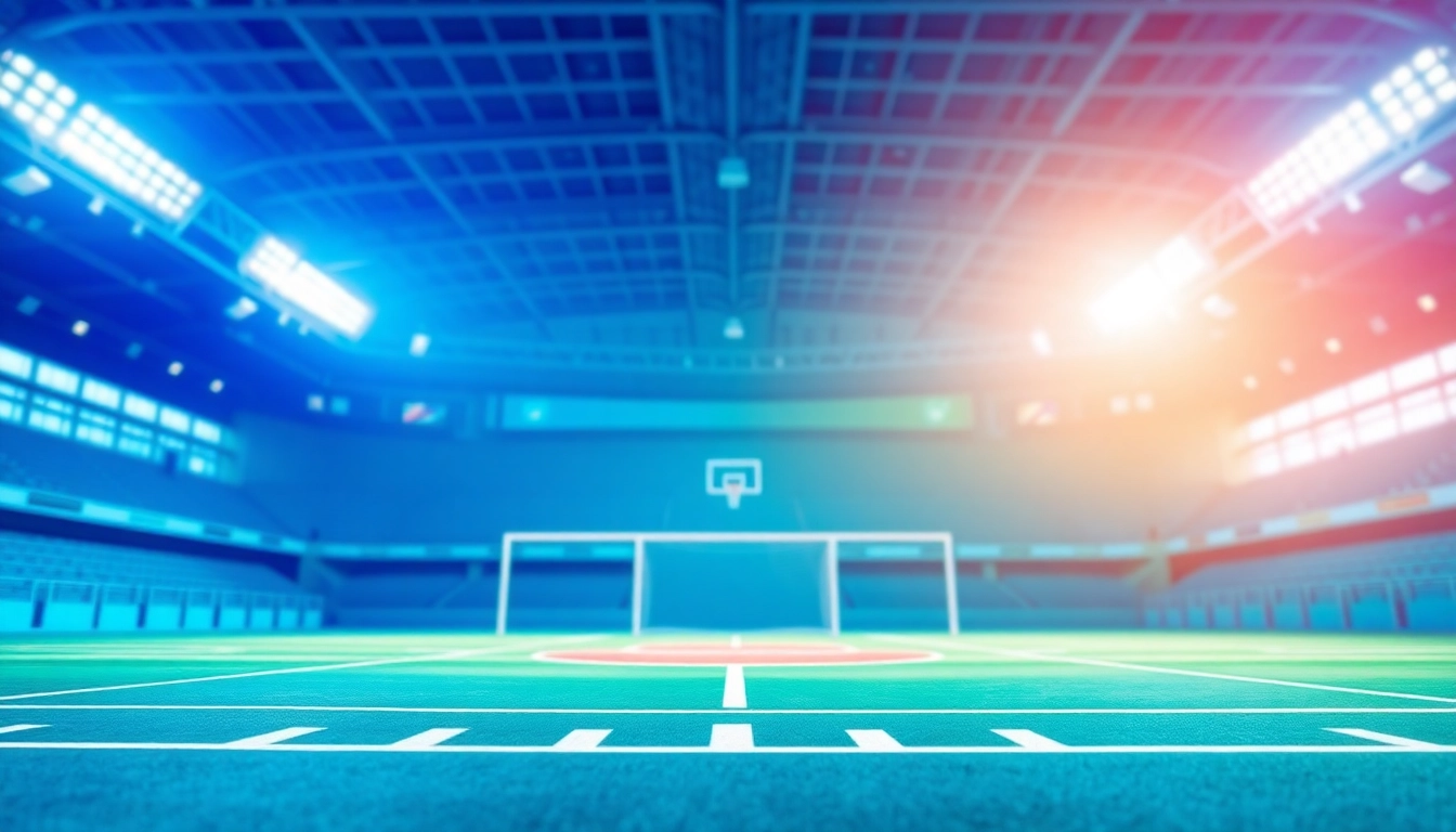 Streamlined funnels for sports businesses illustrating the marketing process within a vibrant sports arena.