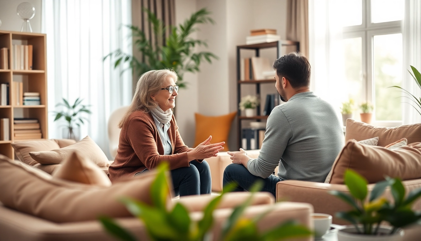Engaging relationship coach guiding a couple in a calm office atmosphere.