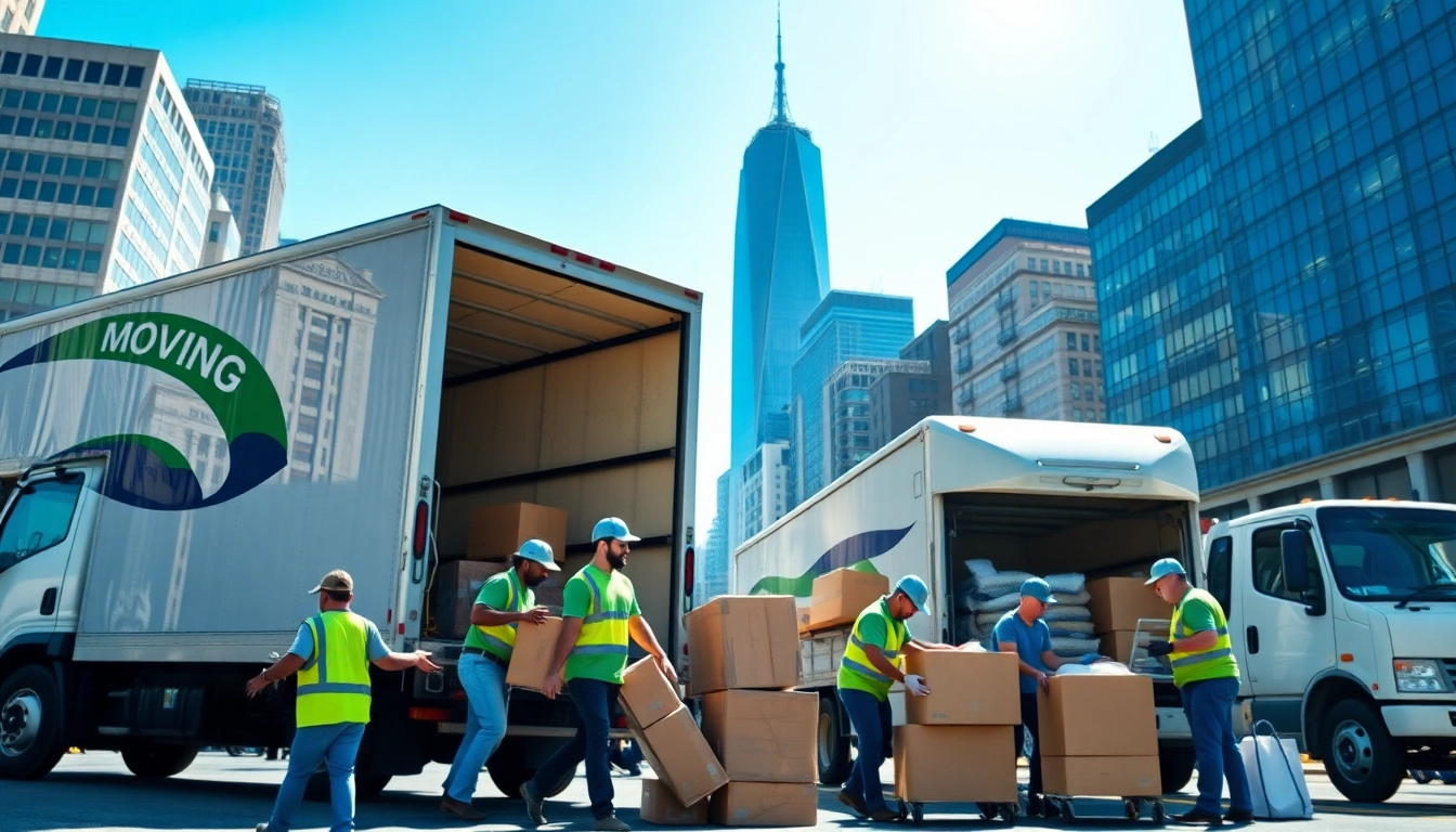 Expert Manhattan movers efficiently handling a relocation amidst the iconic New York skyline.