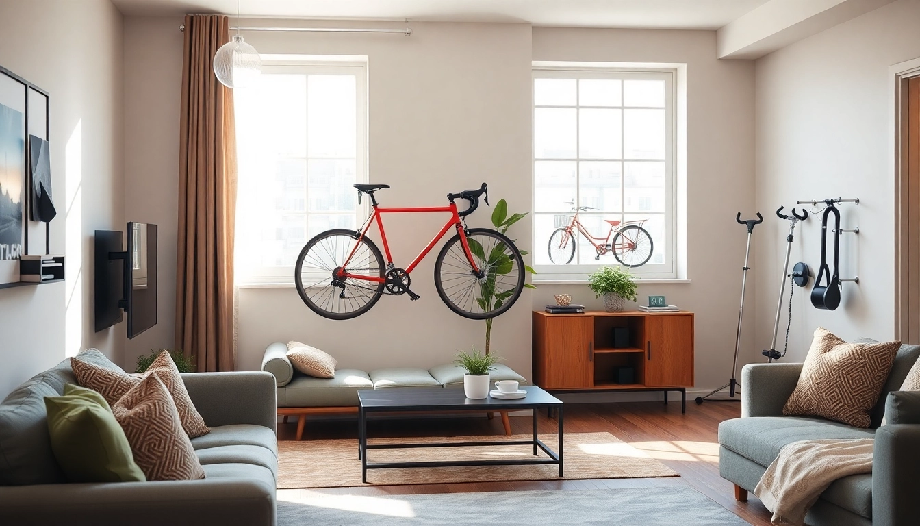 Showcasing organized Apartment bike storage solutions in a modern apartment setting.