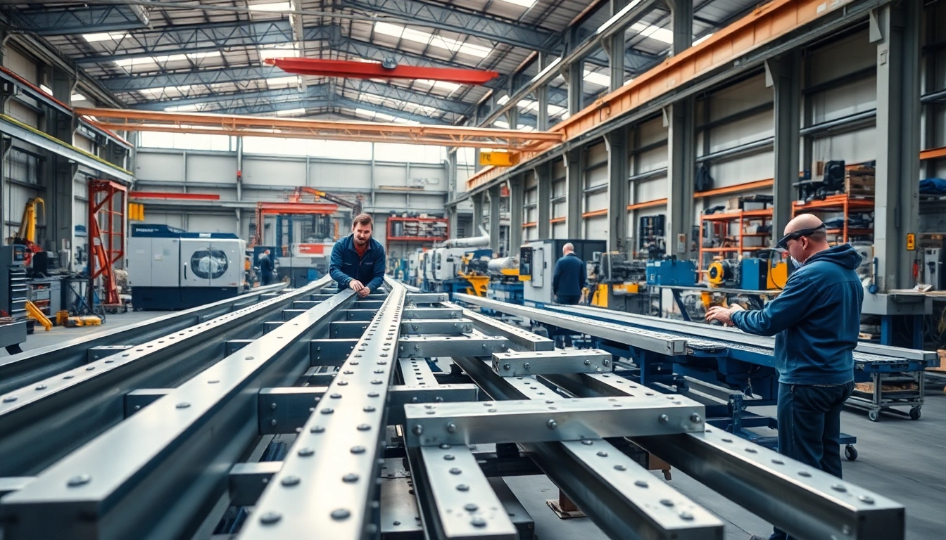 Visual representation of structural steel fabrication process in a professional workshop environment.