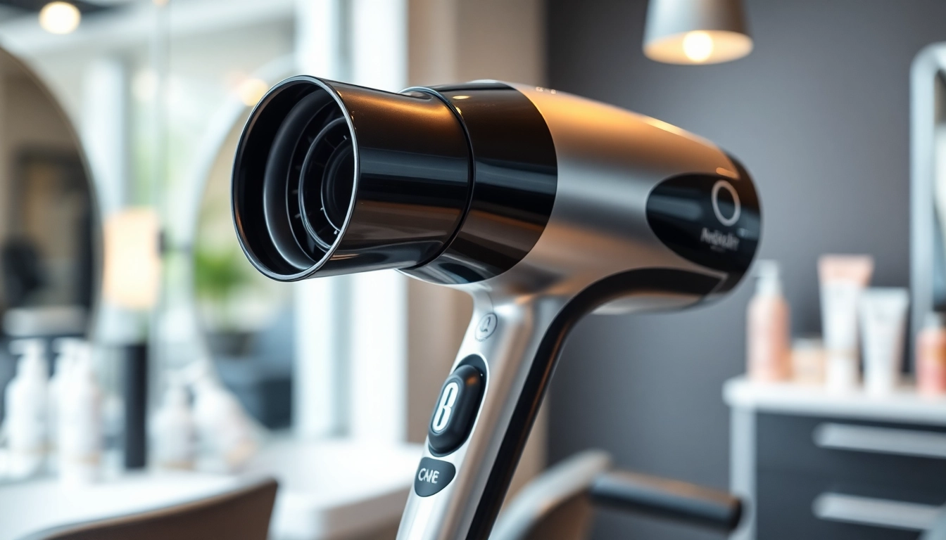 Showcasing the best blow dryer with sleek design and powerful performance in a salon.